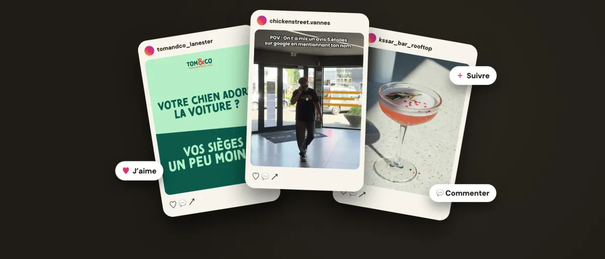 Exemples de publications Instagram réalisées pour Tom & Co, Chicken Street et le Kssar